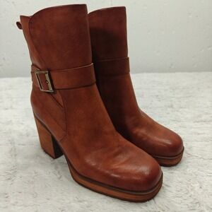 Korks by Kork Ease Marci British Tan Leather Bootie Women 6M Buckle Cottagecore